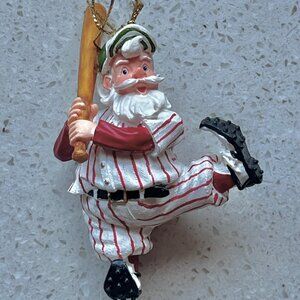 Vintage Baseball Santa Claus Resin Ornament 3.5"